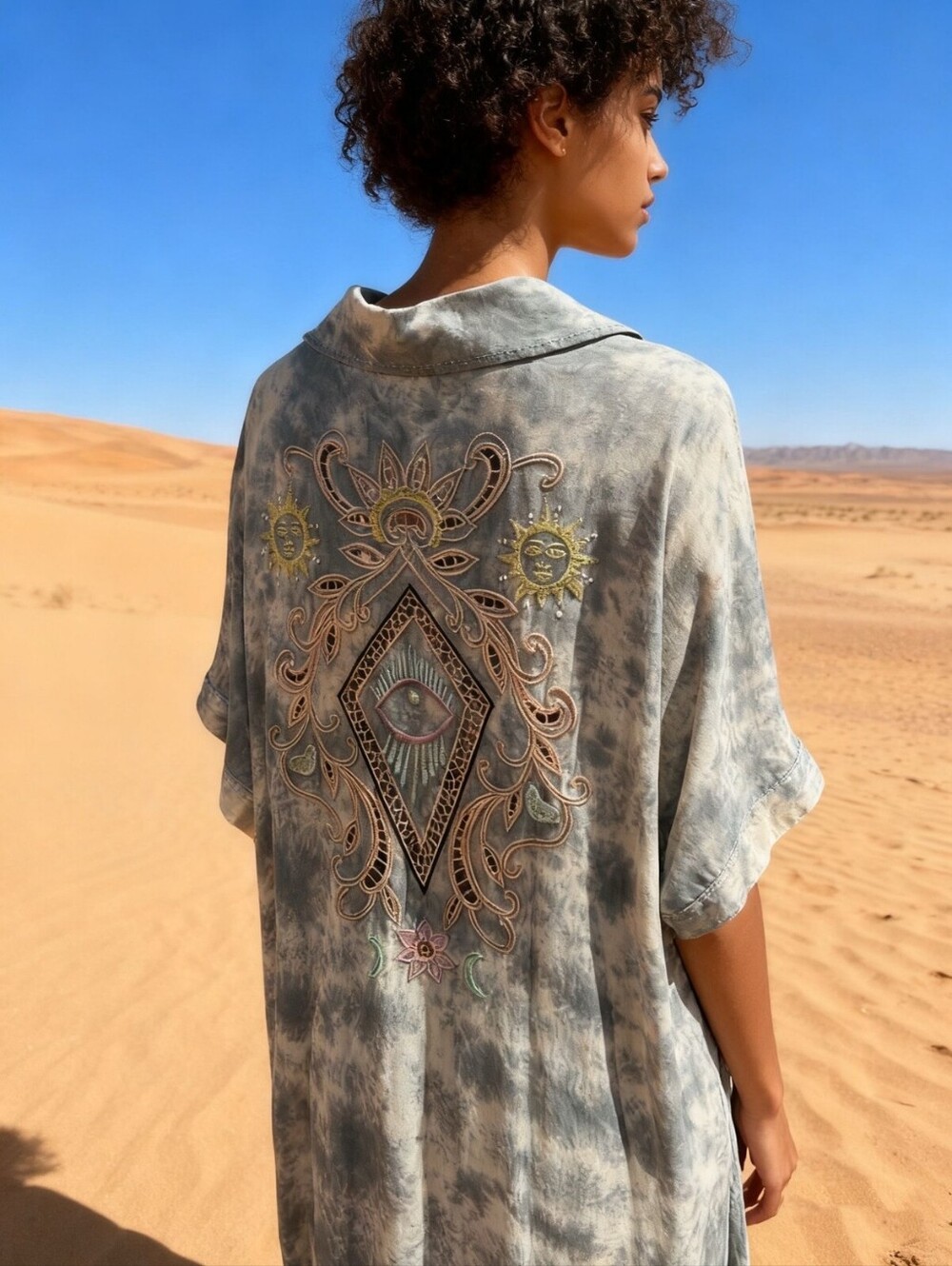 Last Queen France tye dye embroidered back Dress beach cover up One size NWT